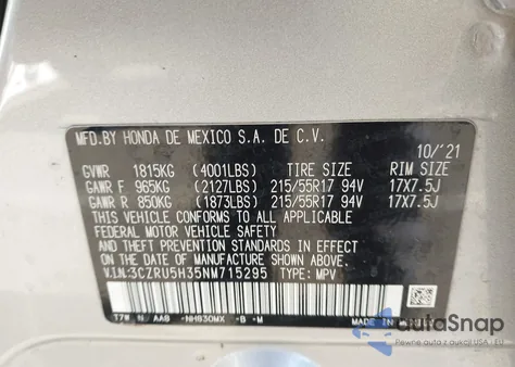 2022 Honda Hr-V 2Wd Lx z USA, uszkodzony, nr VIN 3CZRU5H35NM715295